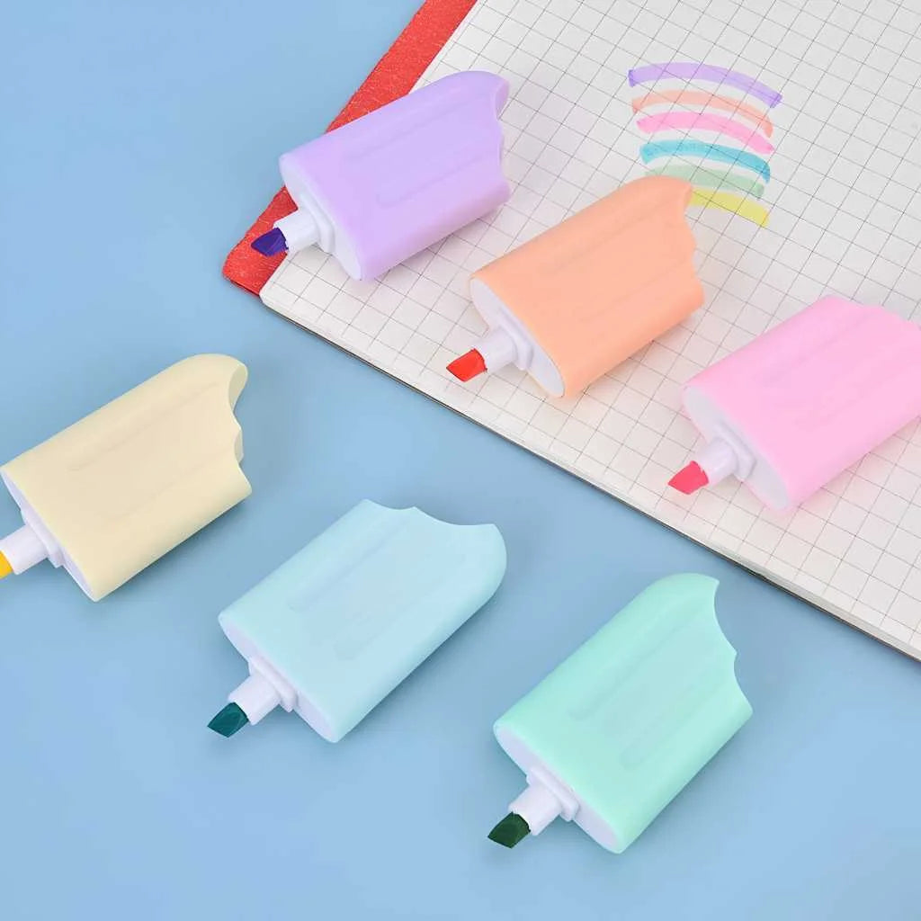Cute Mini Ice Cream Highlighters Set - 6 Pastel Colors | DODKart