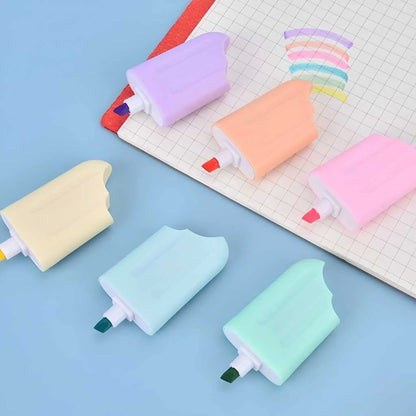 Cute Mini Ice Cream Highlighters Set - 6 Pastel Colors | DODKart