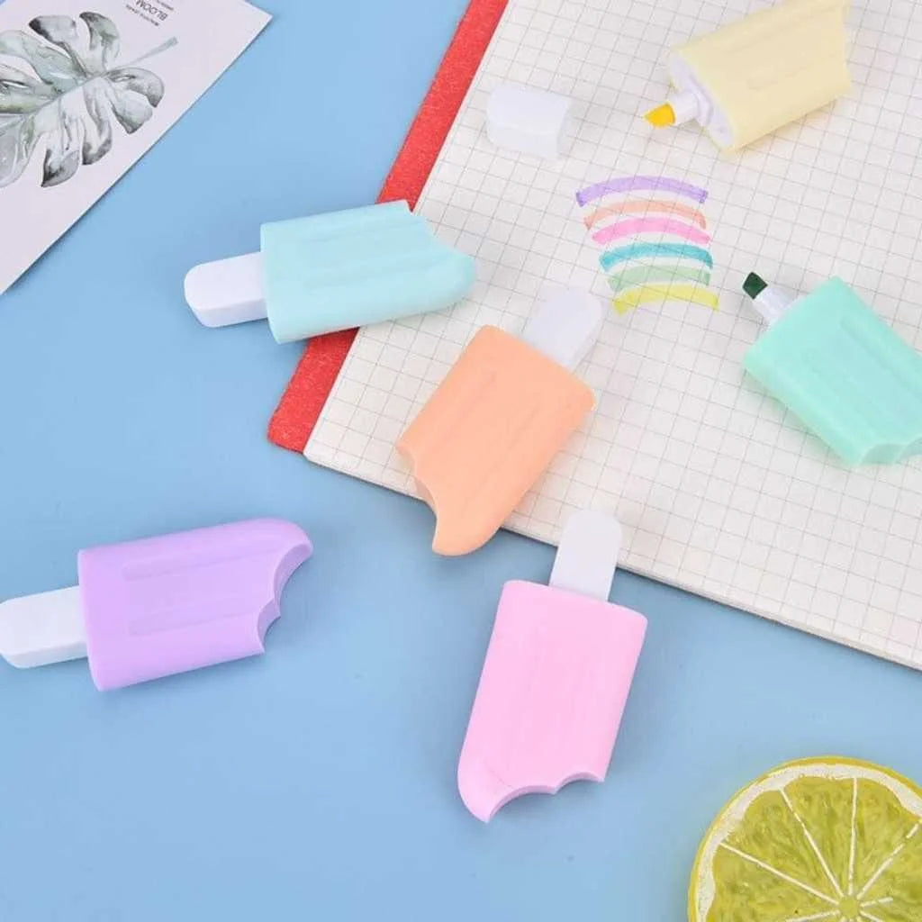 Cute Mini Ice Cream Highlighters Set - 6 Pastel Colors | DODKart