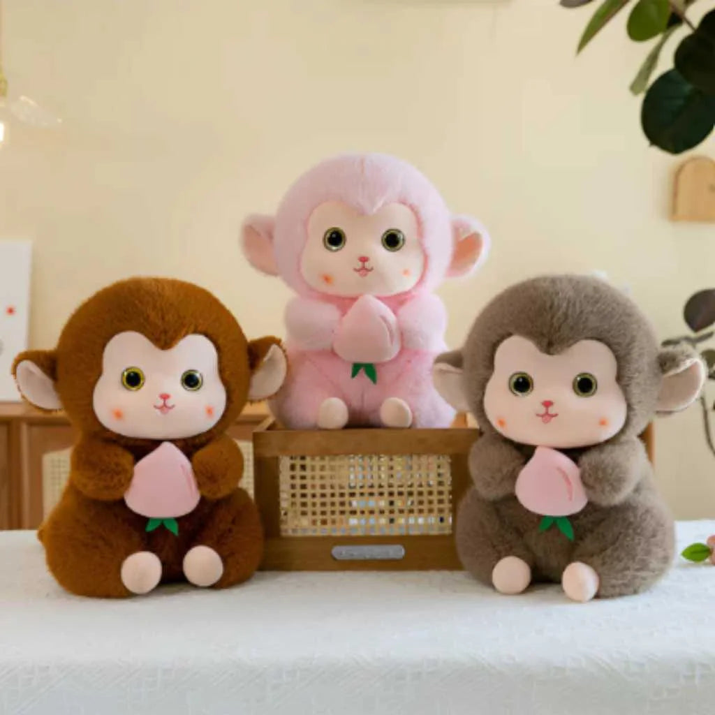 Cute Monkey Soft Toy with Peach 35cm with 3 Colors