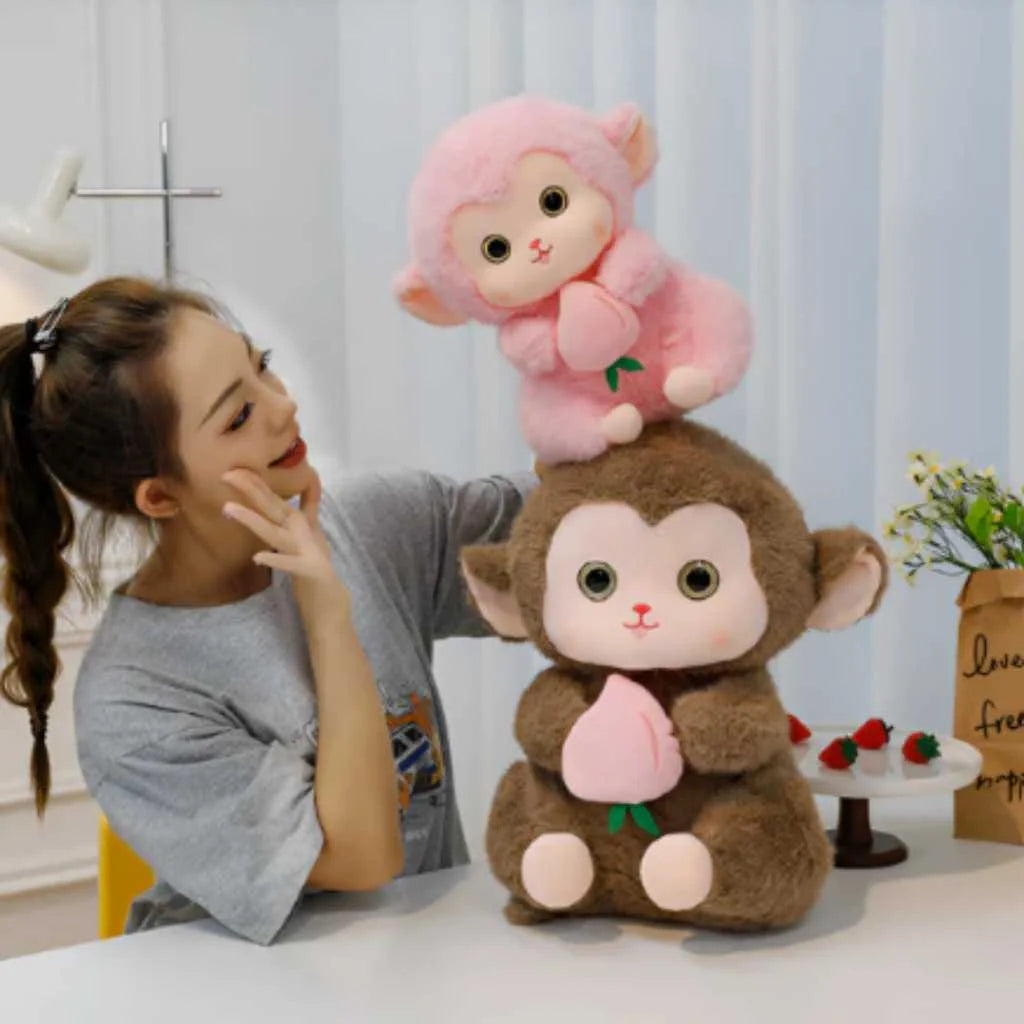 Cute Monkey Soft Toy with Peach 35cm with 3 Colors
