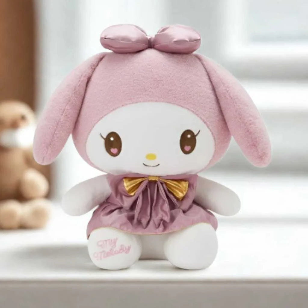 Cute My Melody Soft Toy 35cm Pink Dress and Gold Bow