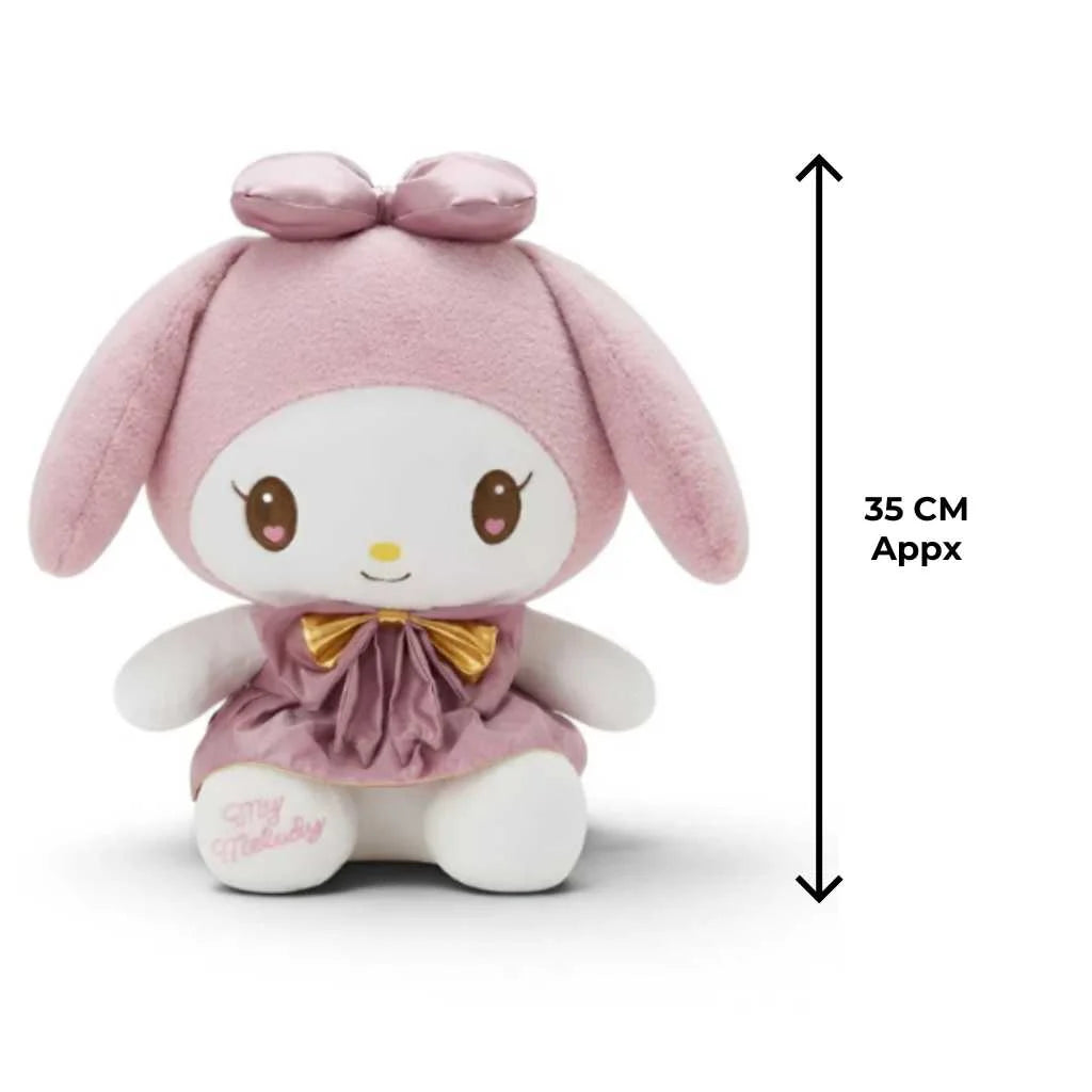 Cute My Melody Soft Toy 35cm Pink Dress and Gold Bow