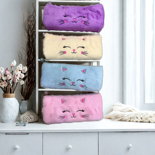 Cute Plush Cat Pencil Pouch for Kids | Ultra-Soft & Spacious