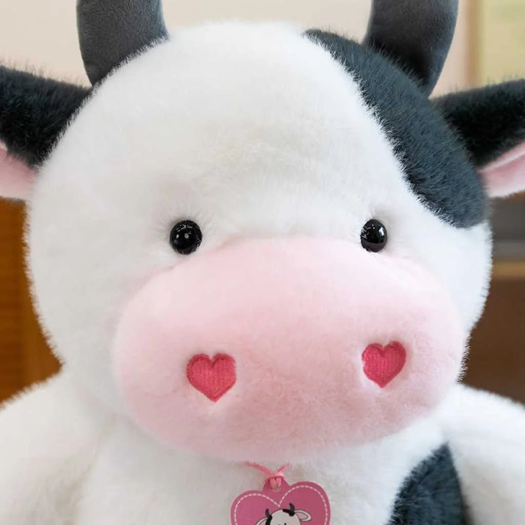 Cute Sitting Heart Bow Fur Cow Soft Toy 35cm Plush