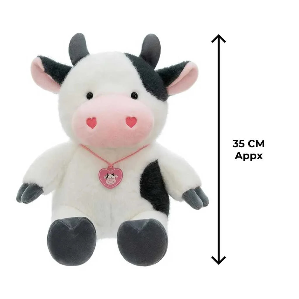 Cute Sitting Heart Bow Fur Cow Soft Toy 35cm Plush