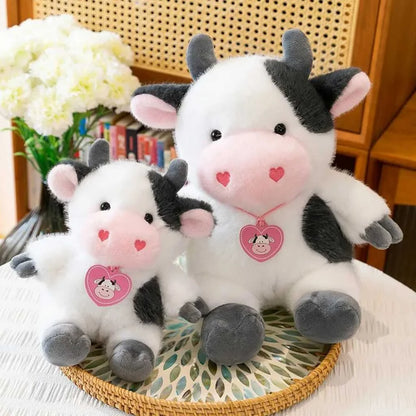Cute Sitting Heart Bow Fur Cow Soft Toy 35cm Plush