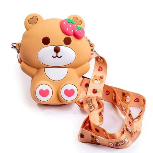 Cute Teddy Design Silicone Sling Bags for Girls