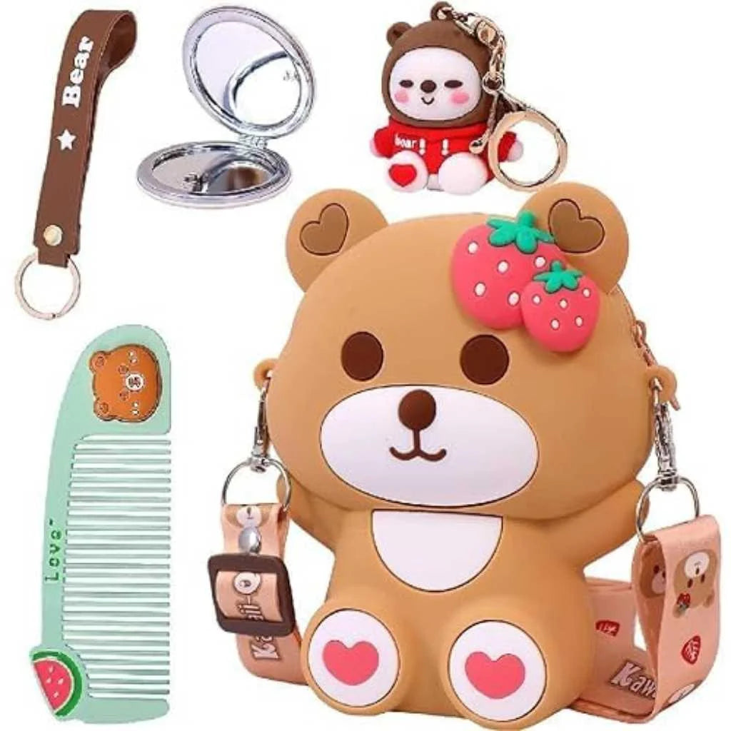 Cute Teddy Design Silicone Sling Bags for Girls