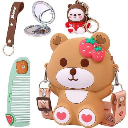Cute Teddy Design Silicone Sling Bags for Girls