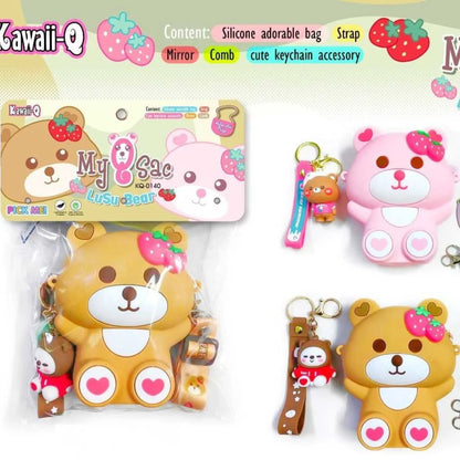 Cute Teddy Design Silicone Sling Bags for Girls