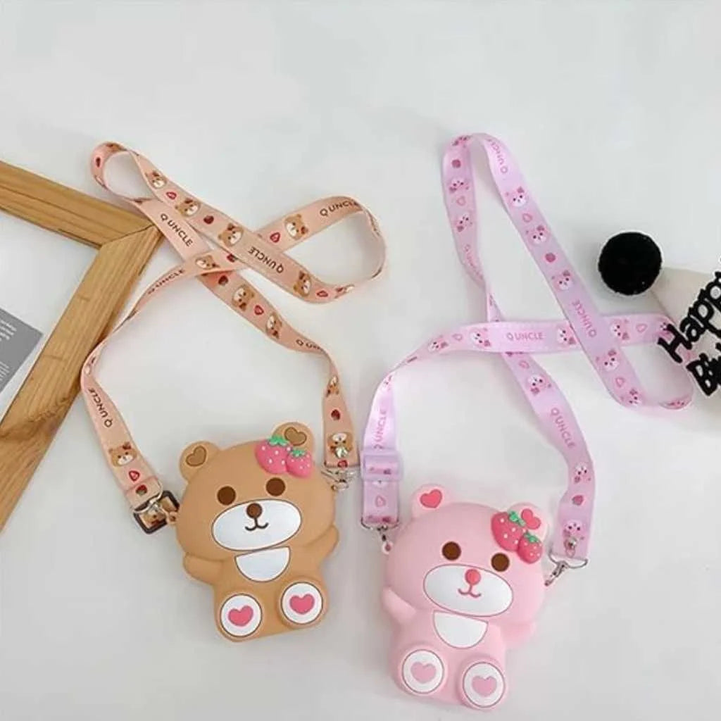 Cute Teddy Design Silicone Sling Bags for Girls