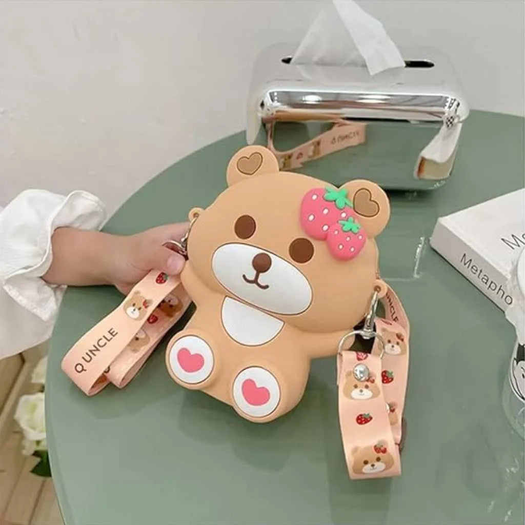 Cute Teddy Design Silicone Sling Bags for Girls
