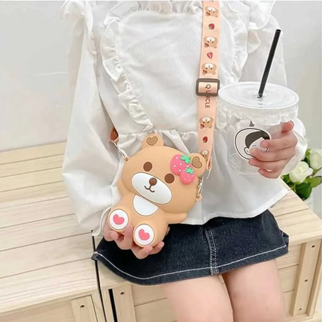 Cute Teddy Design Silicone Sling Bags for Girls