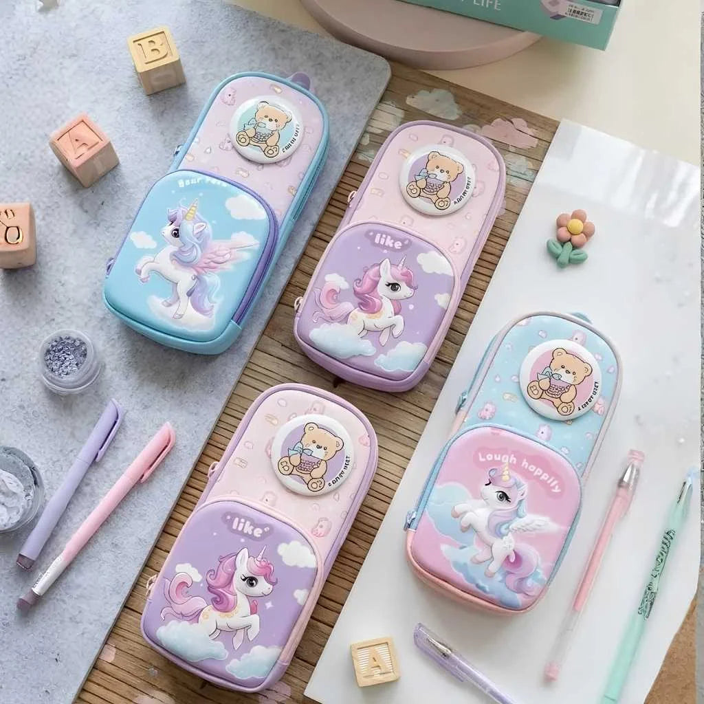 Cute Teddy Theme 3-Compartment Hardcase Pouch