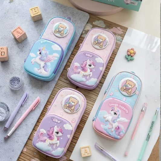 Cute Teddy Theme 3-Compartment Hardcase Pouch