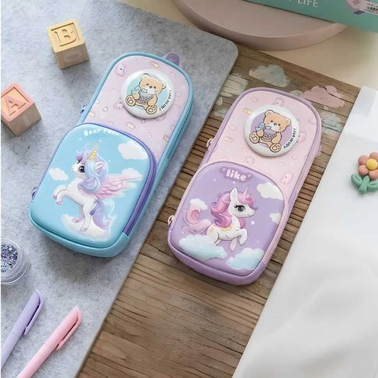 Cute Teddy Theme 3-Compartment Hardcase Pouch