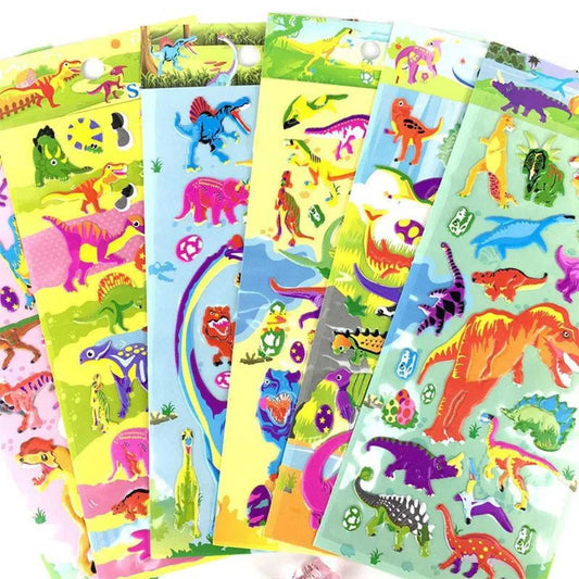 Cute Vibrant Dinosaur Fluffy Sticker Sheets Set of 4
