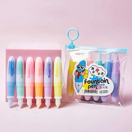Fountain Pen Highlighter Set - 6 Vibrant Pastel Colors | DODKart