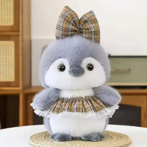 Grey Penguin Plush Toy with Skirt Cute 35cm Dressed Soft Toy for Kids
