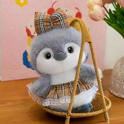 Grey Penguin Plush Toy with Skirt Cute 35cm Dressed Soft Toy for Kids