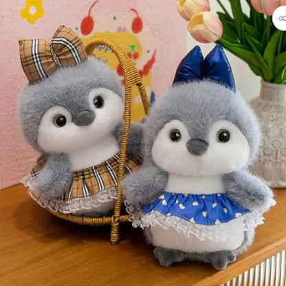 Grey Penguin Plush Toy with Skirt Cute 35cm Dressed Soft Toy for Kids
