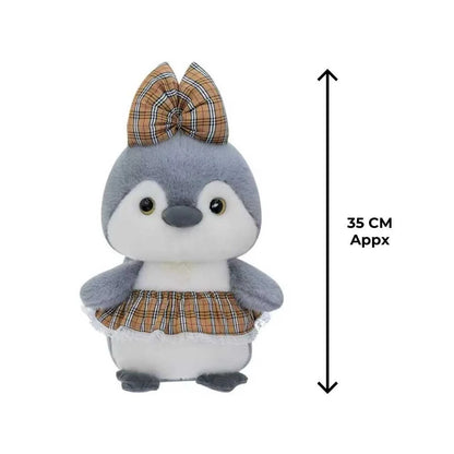 Grey Penguin Plush Toy with Skirt Cute 35cm Dressed Soft Toy for Kids