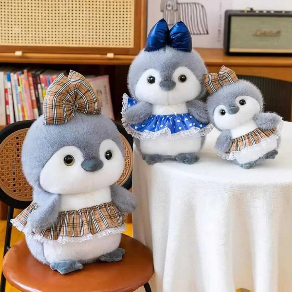 Grey Penguin Plush Toy with Skirt Cute 35cm Dressed Soft Toy for Kids