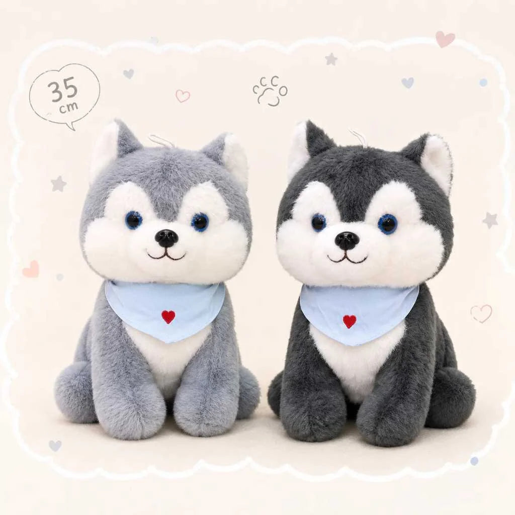 Grey Scarf Dog Plush Toy Premium 35cm Soft Toys
