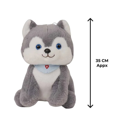 Grey Scarf Dog Plush Toy Premium 35cm Soft Toys
