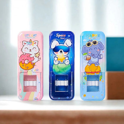Kawaii Animal Double-Layer Metal Pencil Box - Durable Compass Case