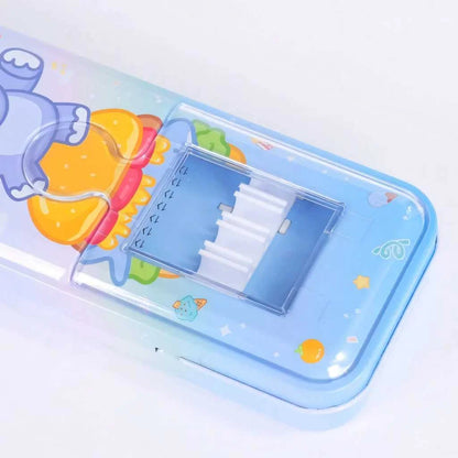 Kawaii Animal Double-Layer Metal Pencil Box - Durable Compass Case