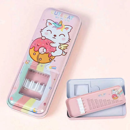Kawaii Animal Double-Layer Metal Pencil Box - Durable Compass Case