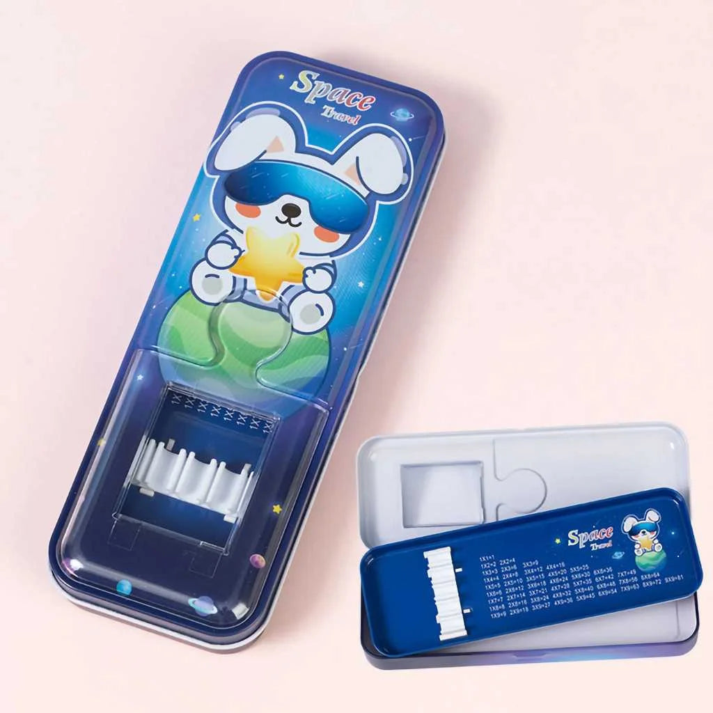 Kawaii Animal Double-Layer Metal Pencil Box - Durable Compass Case