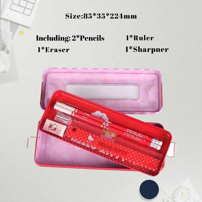 Kawaii Cat Metal Pencil Box Gift Set - Durable School Case