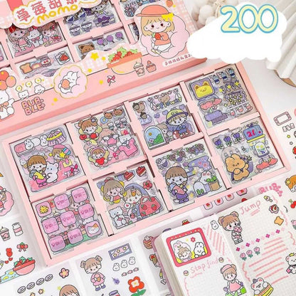 Kawaii Washi Cute Cartoon Stickers Set of 200 Pieces