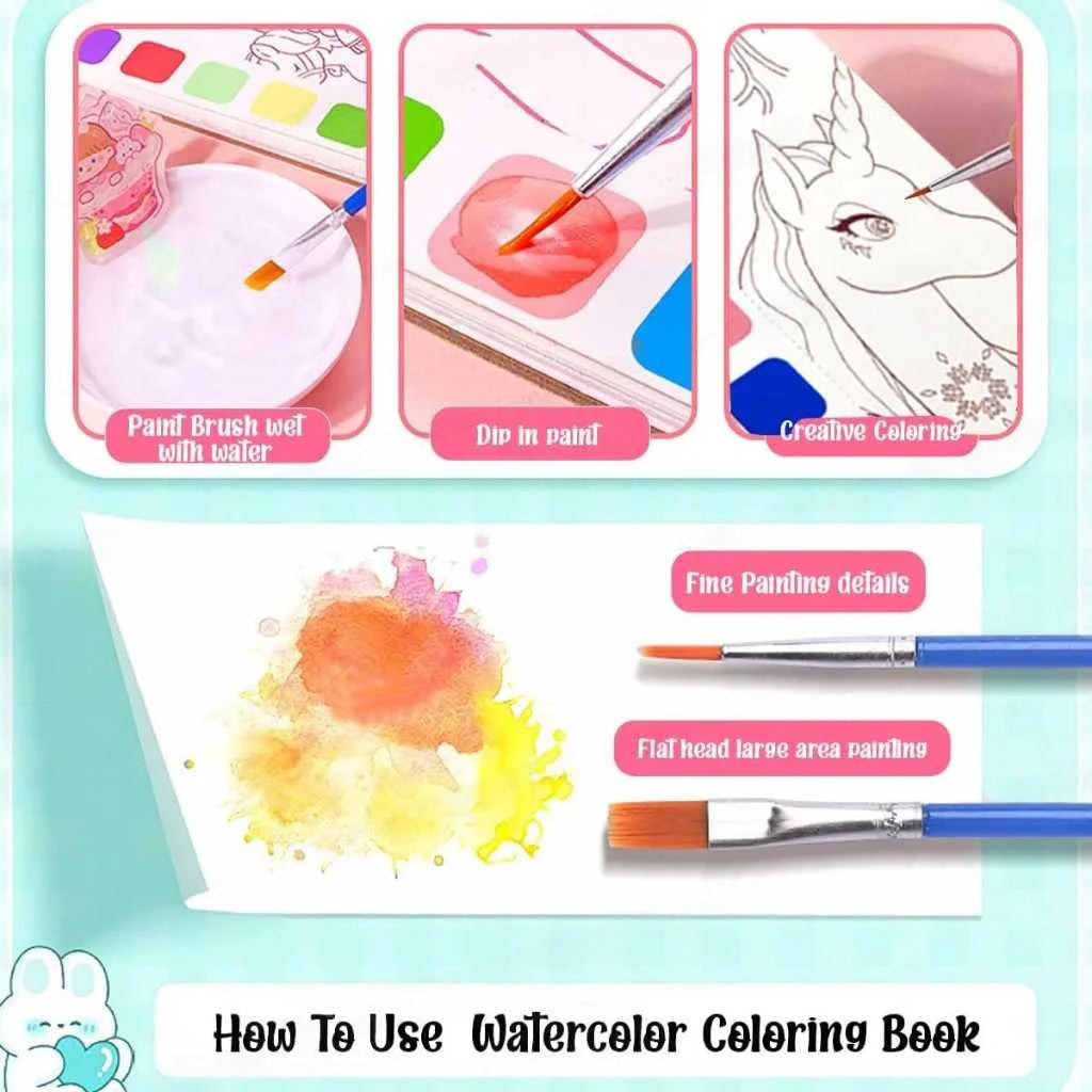 Kids Watercolor Coloring Book | 20-Page Non-Toxic Art Discovery Set