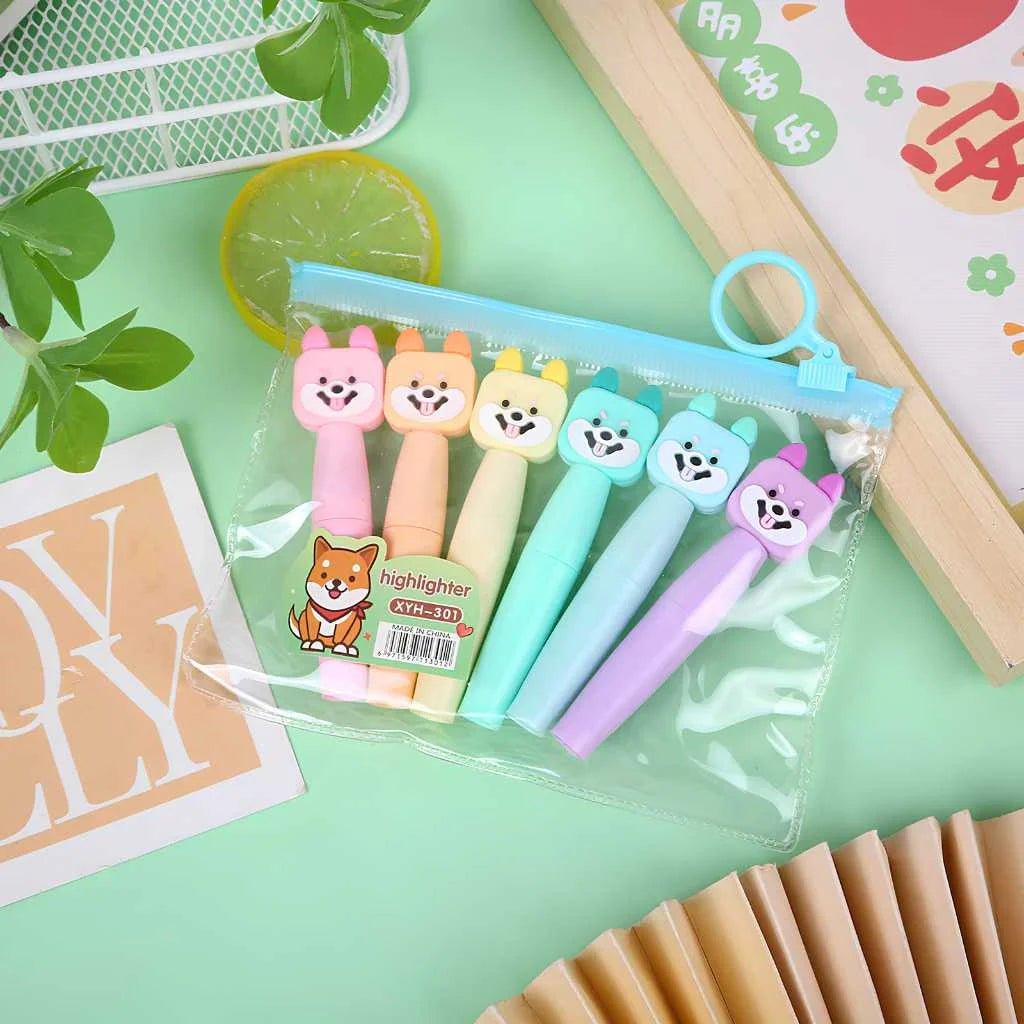 Little Sweet Dog Highlighters - Cute 6-Color Set | DODKart