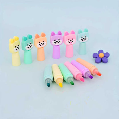 Little Sweet Dog Highlighters - Cute 6-Color Set | DODKart