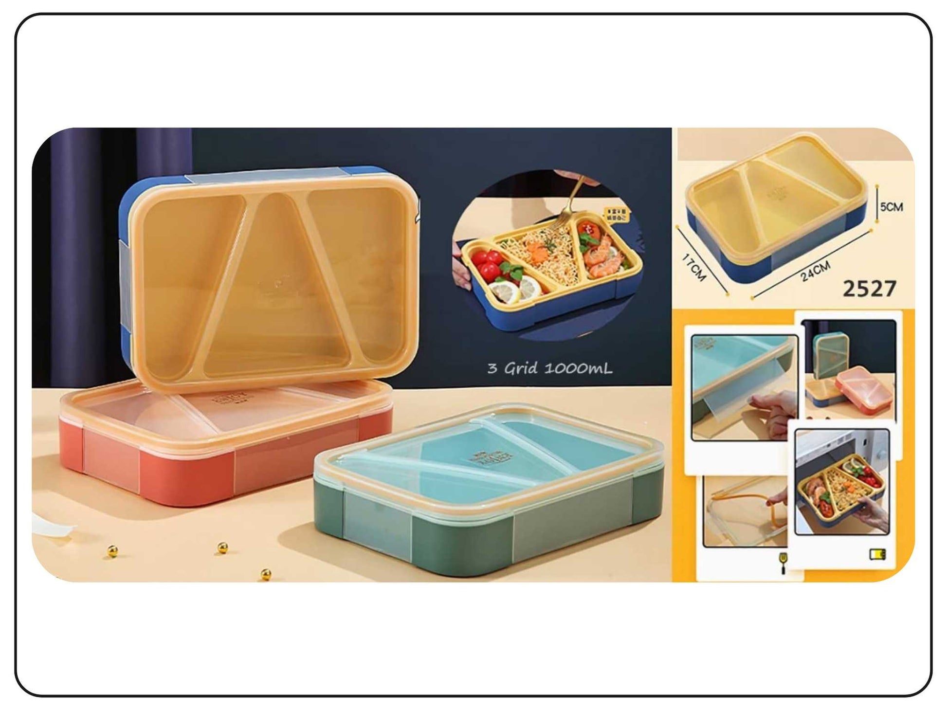 Lunch Box with 3 Compartments and Fork