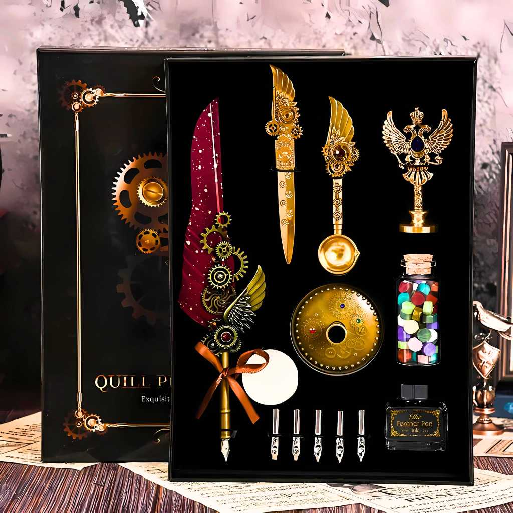 marco polo 13 antique calligraphy feather pen set