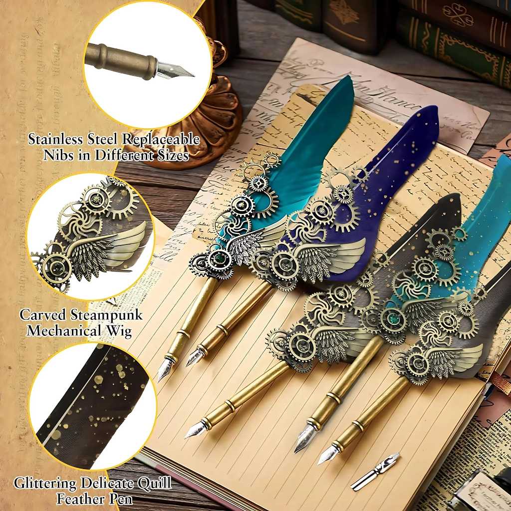 marco polo 13 antique calligraphy feather pen set