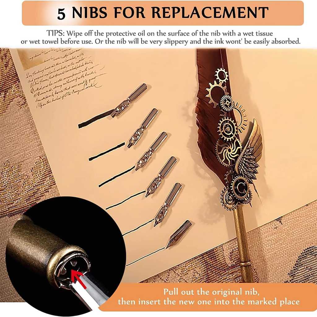 marco polo 13 antique calligraphy feather pen set