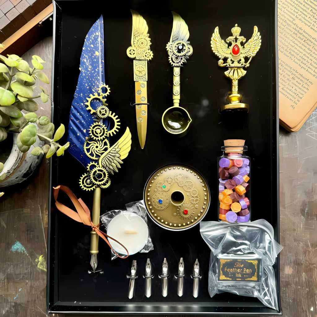 marco polo 13 antique calligraphy feather pen set