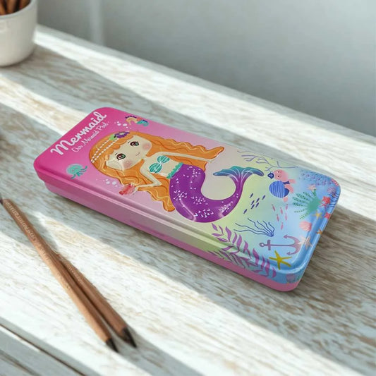 Mermaid 3D Embossed Steel Pencil Box - Durable Kids Case