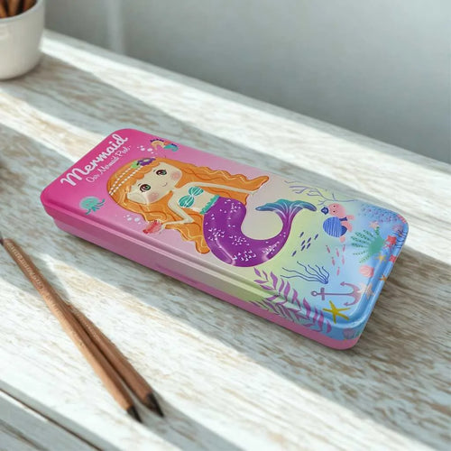 Mermaid 3D Embossed Steel Pencil Box - Durable Kids Case