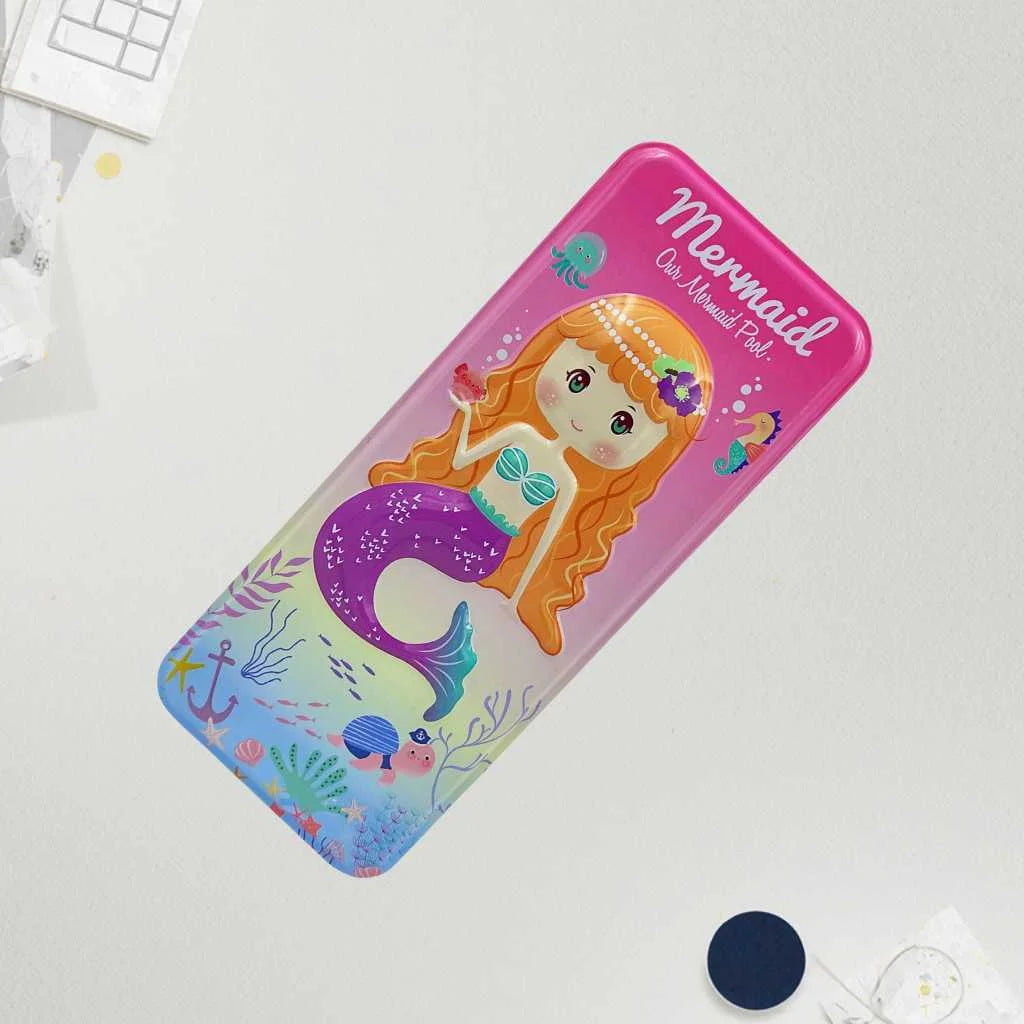 Mermaid 3D Embossed Steel Pencil Box - Durable Kids Case