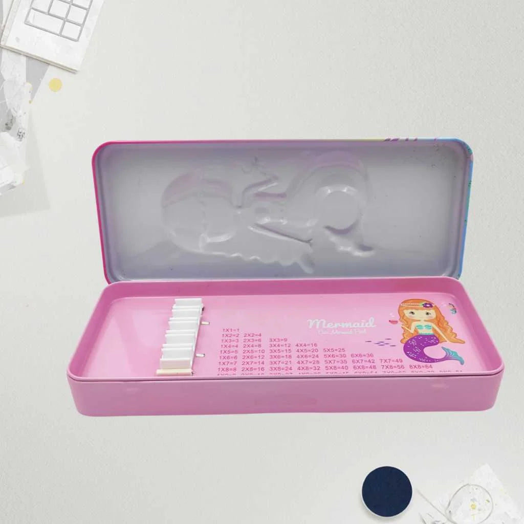 Mermaid 3D Embossed Steel Pencil Box - Durable Kids Case