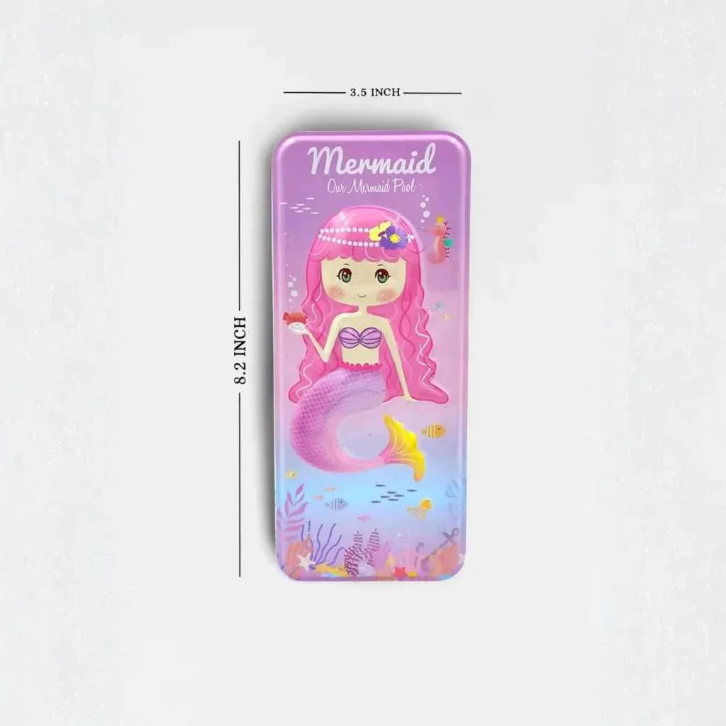 Mermaid 3D Embossed Steel Pencil Box - Durable Kids Case