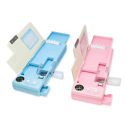 Multifunction Pencil Box - Kids Geometry Case with Secret Compartment (Dino, Elephant, Rabbit)